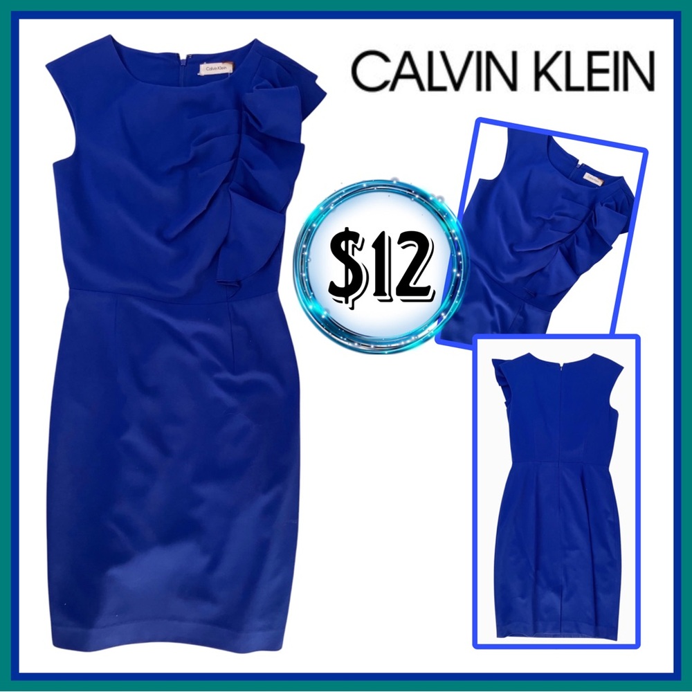 Calvin Klein Blue Asymmetrical Sheath Dress for Cocktail Events
